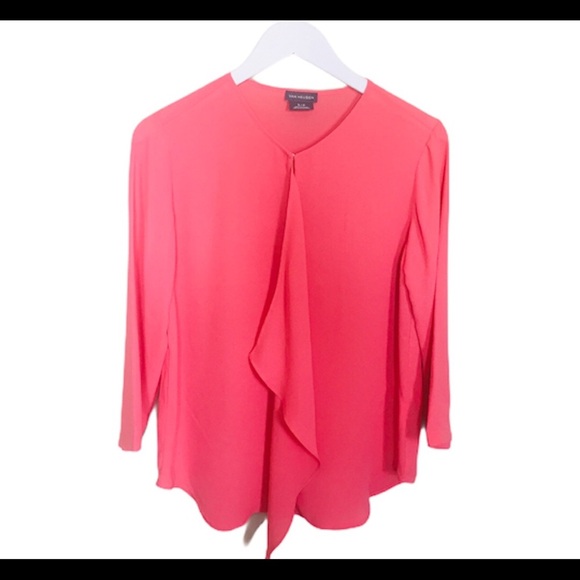 VAN HEUSEN Waterfall/Flowy Style Blouse/Top With 3/4 Sleeves Coral Pink Sz Small - Picture 6 of 10